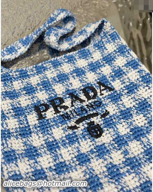 Top Quality Prada Raffia-Like Crochet Tote bag 1BC182 Blue 2024