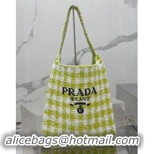 Pretty Style Prada Raffia-Like Crochet Tote bag 1BC182 Green 2024