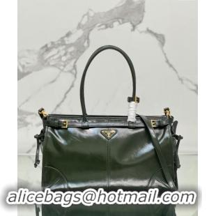 Buy Cheapest Prada Large leather handbag 1BA433 Dark Green 2024