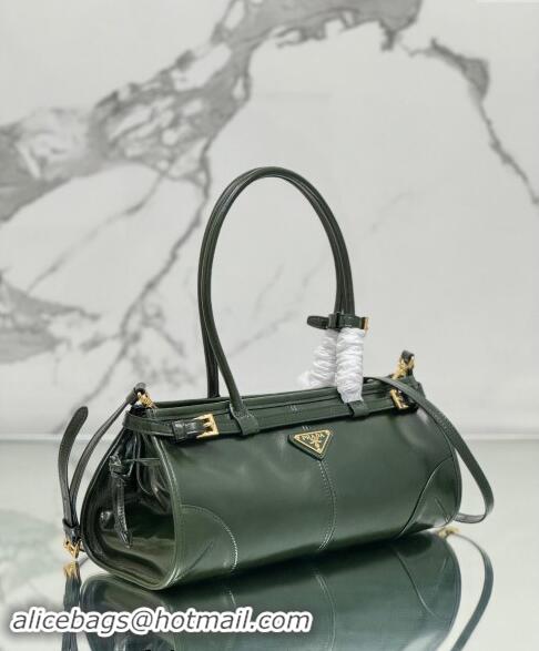 Buy Cheapest Prada Large leather handbag 1BA433 Dark Green 2024