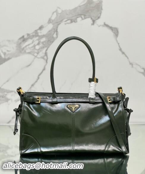 Buy Cheapest Prada Large leather handbag 1BA433 Dark Green 2024