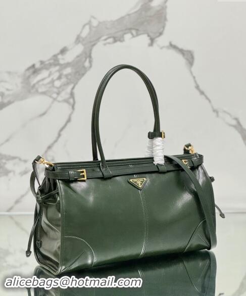 Buy Cheapest Prada Large leather handbag 1BA433 Dark Green 2024