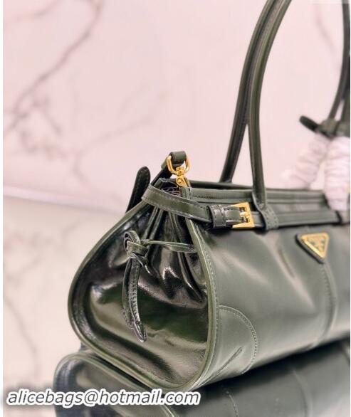 Buy Cheapest Prada Large leather handbag 1BA433 Dark Green 2024