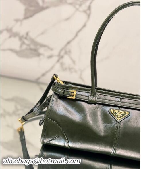 Buy Cheapest Prada Large leather handbag 1BA433 Dark Green 2024