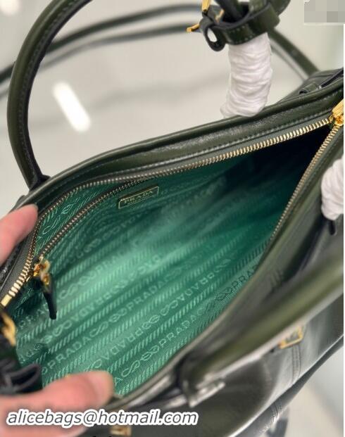 Grade Quality Prada Medium shiny leather handbag 1BA426 Dark Green 2024