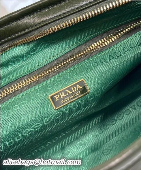 Grade Quality Prada Medium shiny leather handbag 1BA426 Dark Green 2024