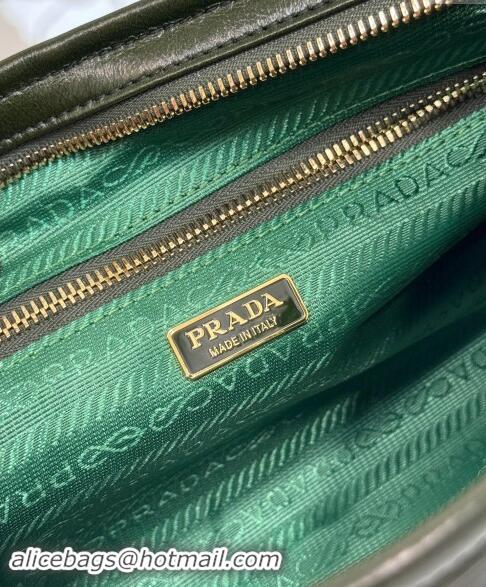 Grade Quality Prada Medium shiny leather top handbag 1BA426 Dark Green 2024