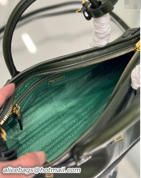 Grade Quality Prada Medium shiny leather top handbag 1BA426 Dark Green 2024