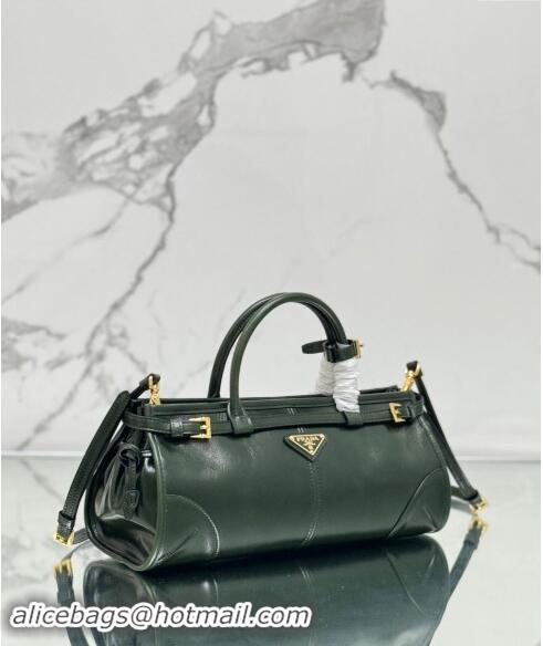 Grade Quality Prada Medium shiny leather top handbag 1BA426 Dark Green 2024