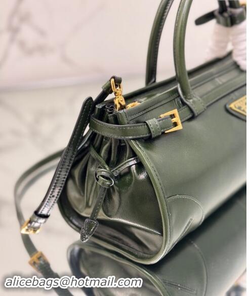 Grade Quality Prada Medium shiny leather top handbag 1BA426 Dark Green 2024