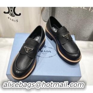 Stylish Prada Grained Leather Loafers Black 903112