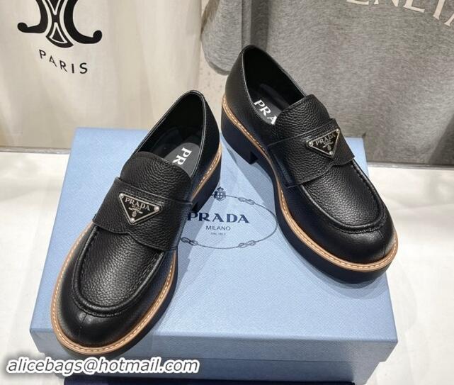 Stylish Prada Grained Leather Loafers Black 903112