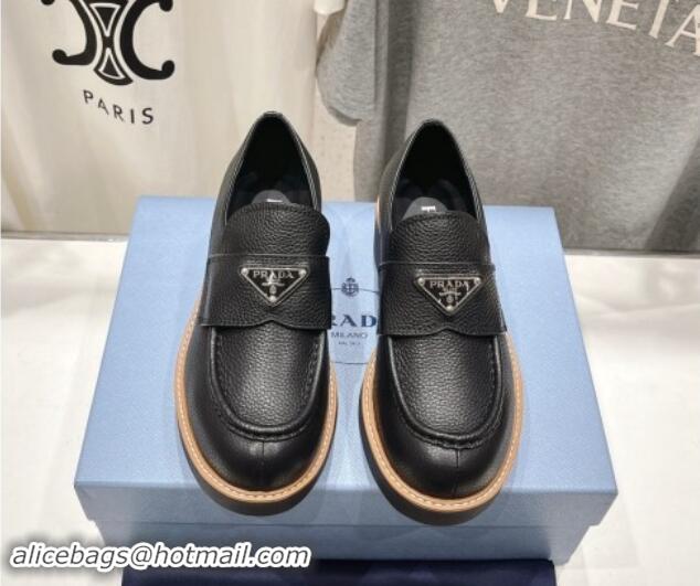 Stylish Prada Grained Leather Loafers Black 903112