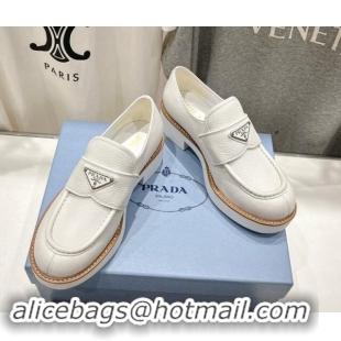 Perfect Prada Grained Leather Loafers White 903113