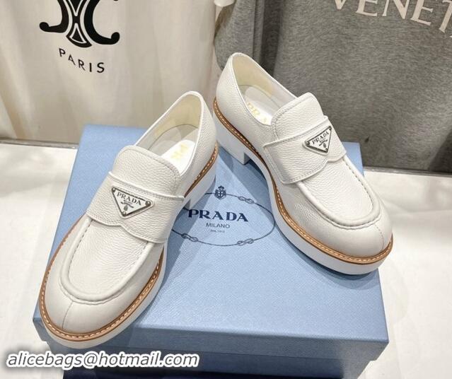 Perfect Prada Grained Leather Loafers White 903113