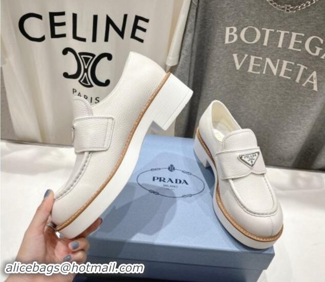 Perfect Prada Grained Leather Loafers White 903113