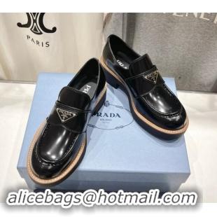 Pretty Style Prada Brushed Leather Loafers Black 903114