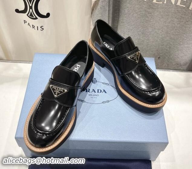 Pretty Style Prada Brushed Leather Loafers Black 903114