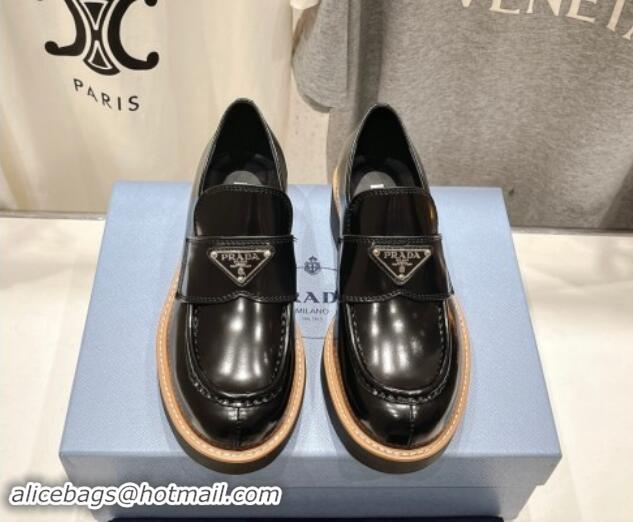 Pretty Style Prada Brushed Leather Loafers Black 903114