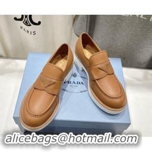 Top Grade Prada Leather Loafers Brown 903115