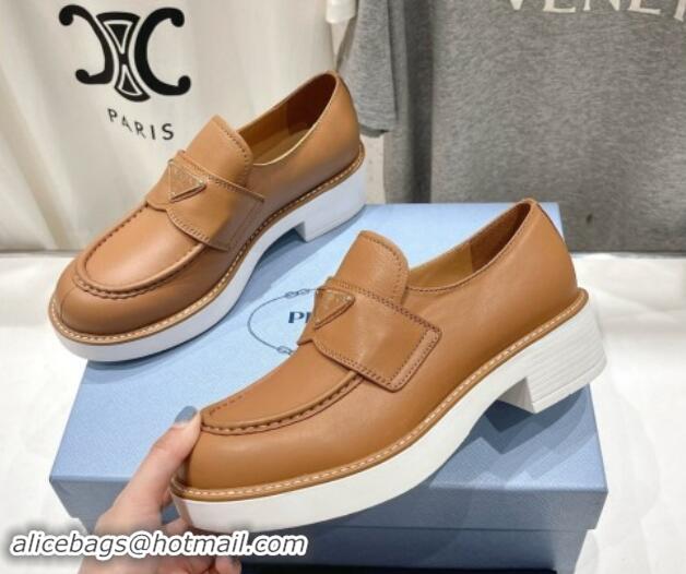 Top Grade Prada Leather Loafers Brown 903115