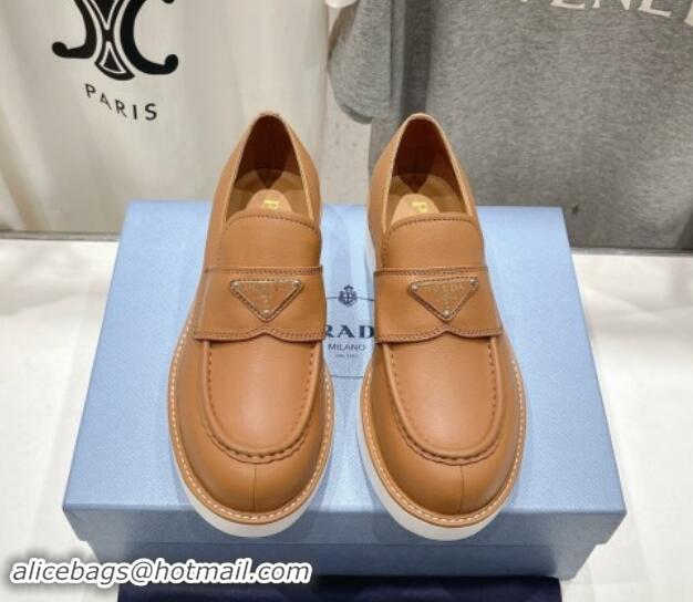 Top Grade Prada Leather Loafers Brown 903115