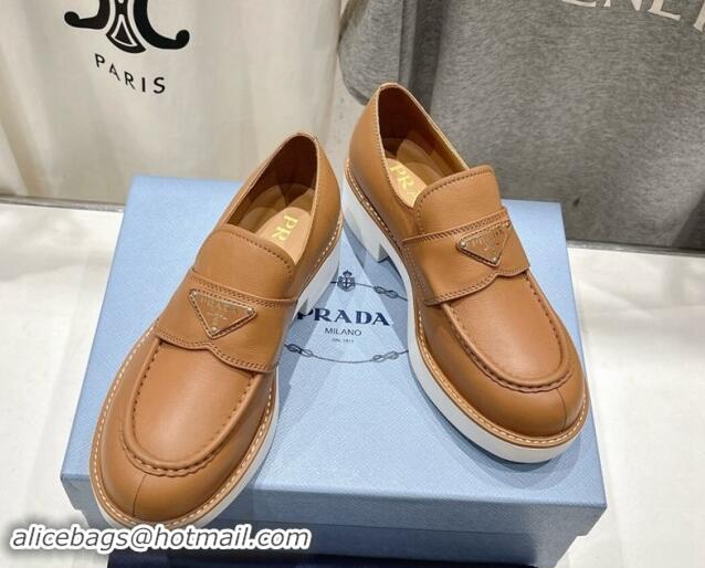 Top Grade Prada Leather Loafers Brown 903115