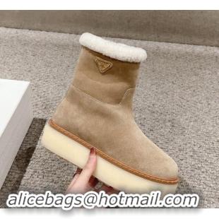 Best Grade Prada Suede Platform Ankle Boots Beige 903116