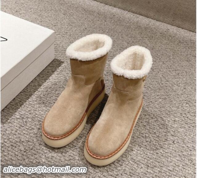 Best Grade Prada Suede Platform Ankle Boots Beige 903116