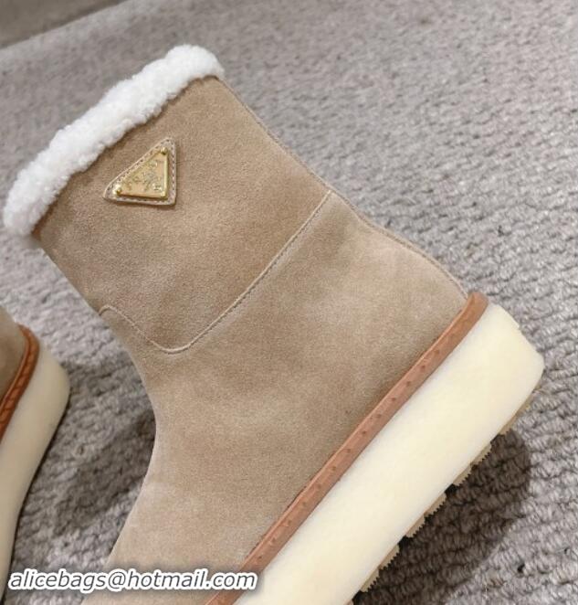 Best Grade Prada Suede Platform Ankle Boots Beige 903116