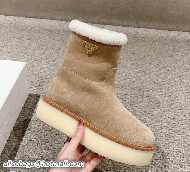 Best Grade Prada Suede Platform Ankle Boots Beige 903116