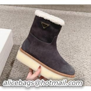 Most Popular Prada Suede Platform Ankle Boots Grey 903118