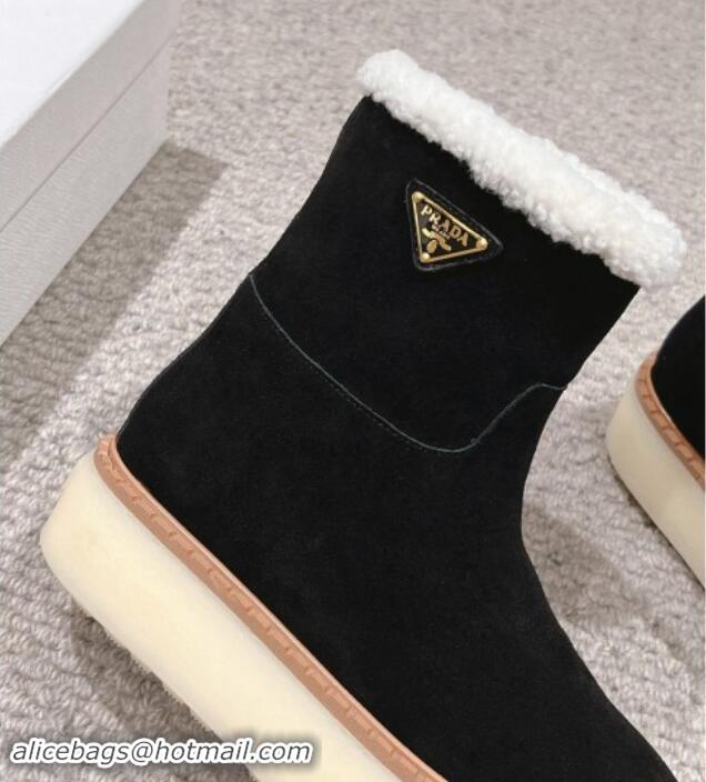 Best Product Prada Suede Platform Ankle Boots Black 903120