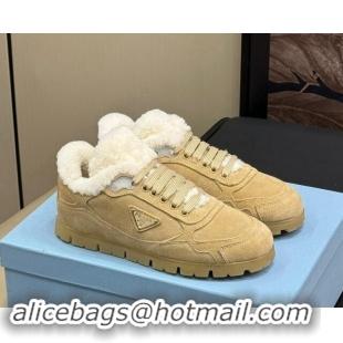 Charming Prada Faded suede sneakers with Wool Lining Beige 904001