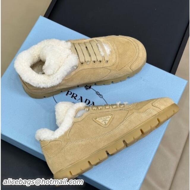 Charming Prada Faded suede sneakers with Wool Lining Beige 904001