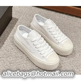 Feminine Prada Canvas Platform Sneakers White 904013