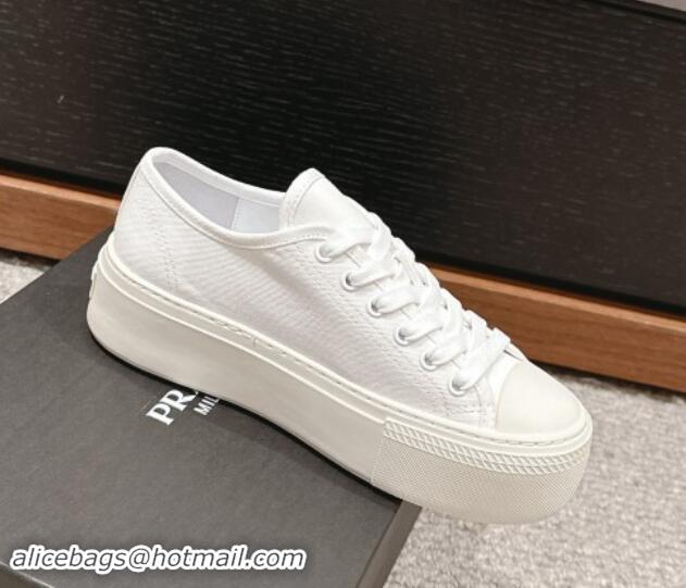 Feminine Prada Canvas Platform Sneakers White 904013