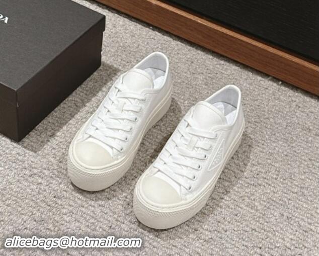 Feminine Prada Canvas Platform Sneakers White 904013