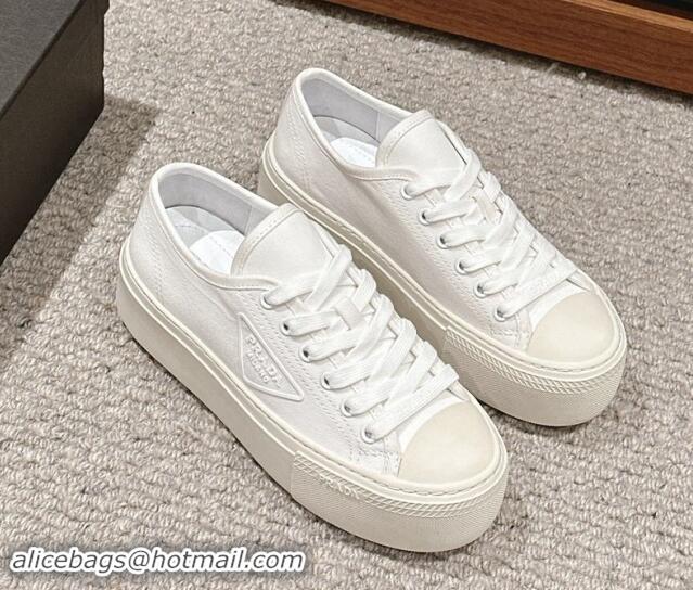 Feminine Prada Canvas Platform Sneakers White 904013