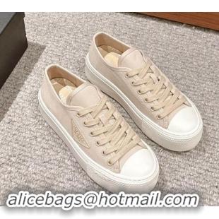 Luxury Cheap Prada Canvas Platform Sneakers Beige 904014