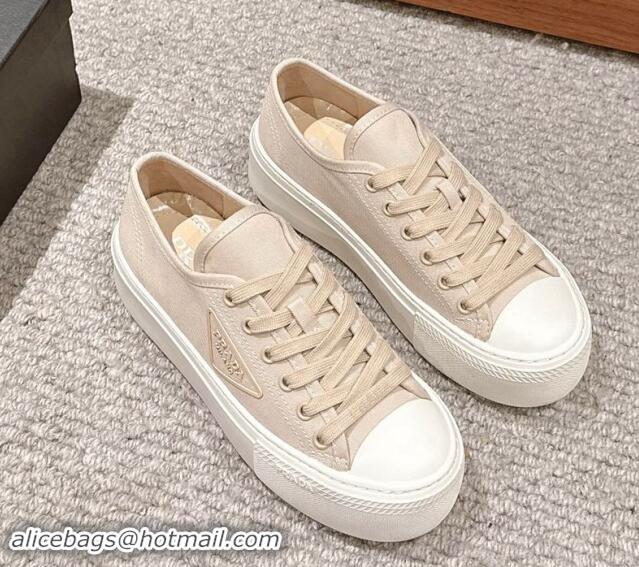 Luxury Cheap Prada Canvas Platform Sneakers Beige 904014