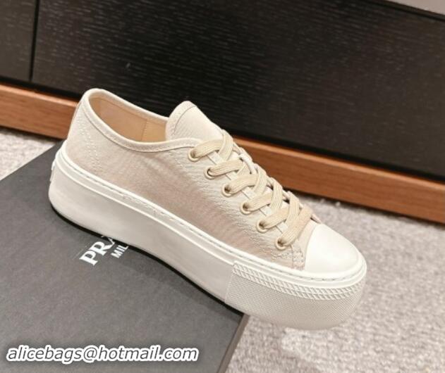 Luxury Cheap Prada Canvas Platform Sneakers Beige 904014