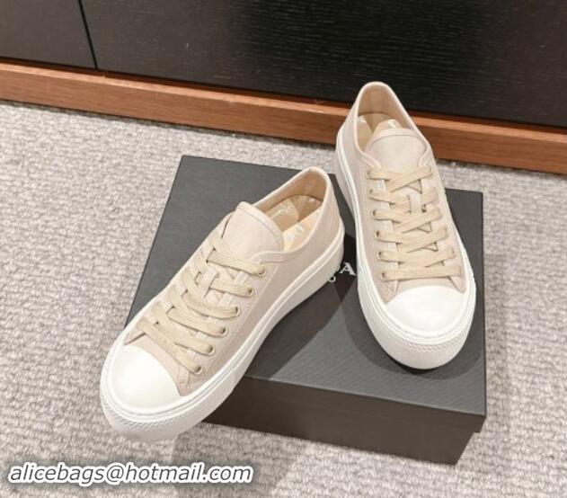 Luxury Cheap Prada Canvas Platform Sneakers Beige 904014