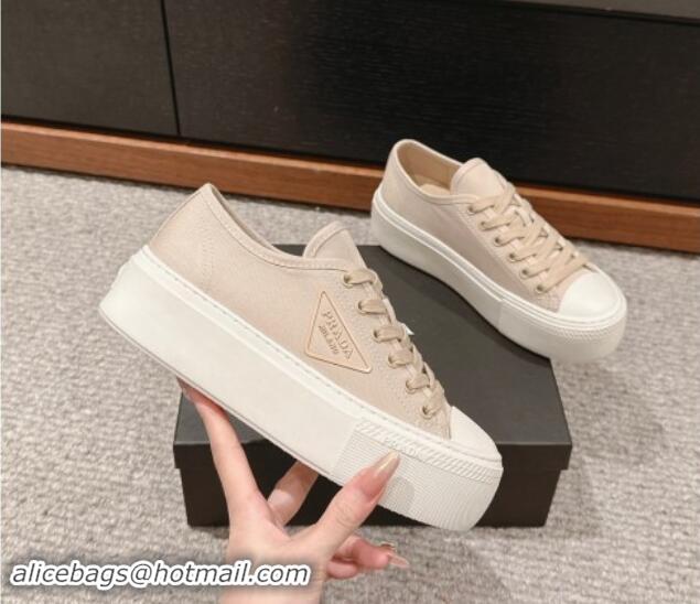 Luxury Cheap Prada Canvas Platform Sneakers Beige 904014