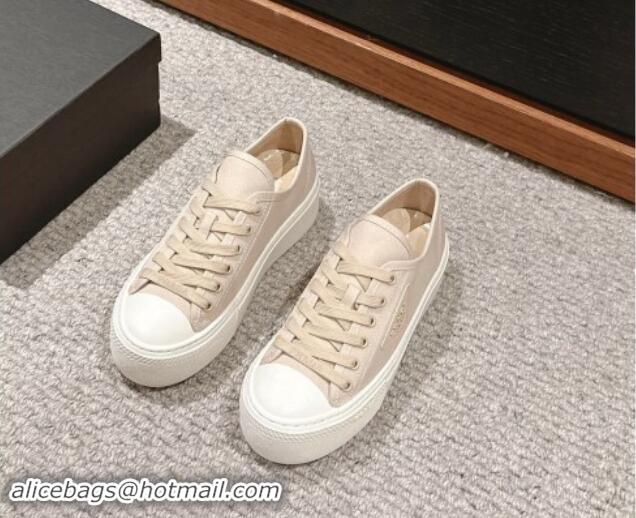 Luxury Cheap Prada Canvas Platform Sneakers Beige 904014