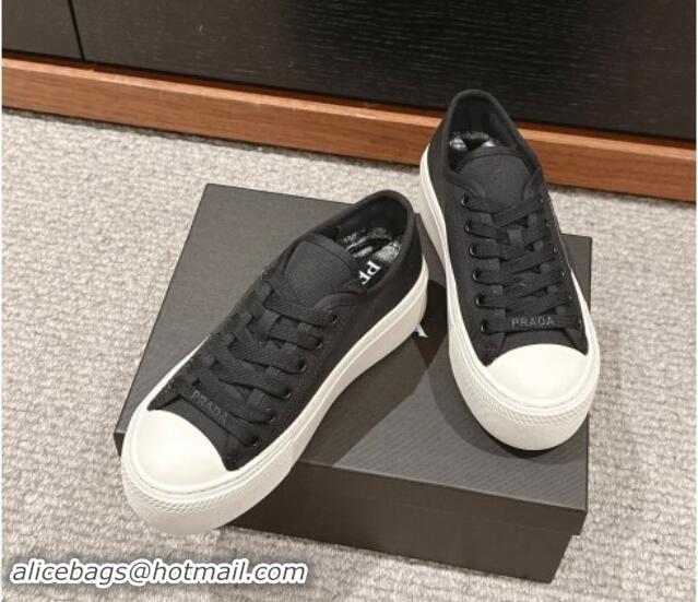 Good Quality Prada Canvas Platform Sneakers Black 904015