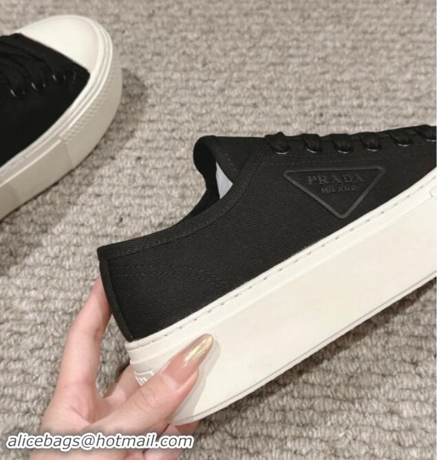 Good Quality Prada Canvas Platform Sneakers Black 904015