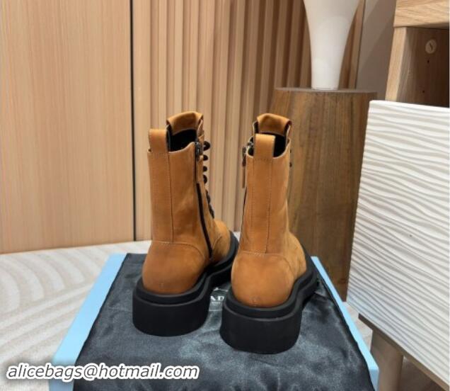 Popular Style Prada Calf Leather laced up Ankle Boots 5cm Yellow 904026