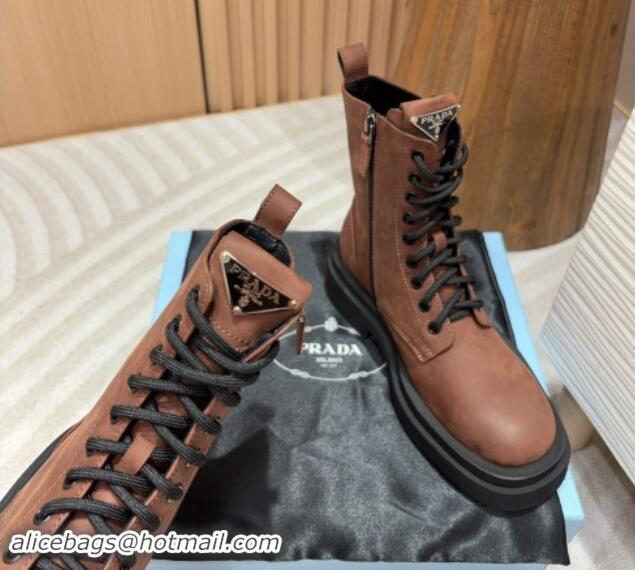 Good Looking Prada Calf Leather laced up Ankle Boots 5cm Brown 904027