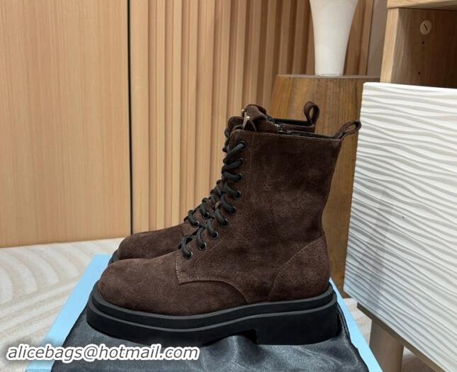 Good Quality Prada Suede laced up Ankle Boots 5cm Dark Brown 904028